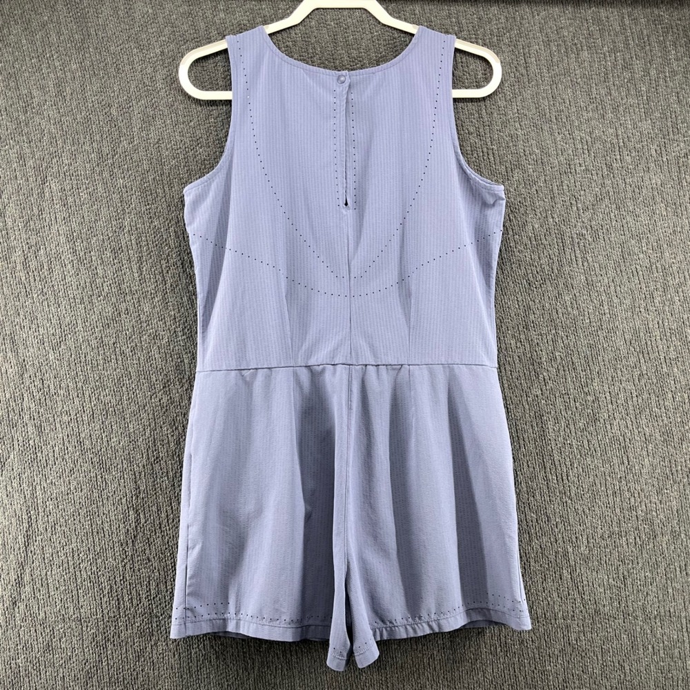 Title Nine Round Trip Romper Blue Perforated Textured‎ Sleeveless Sz M Lacercut - Picture 2 of 6